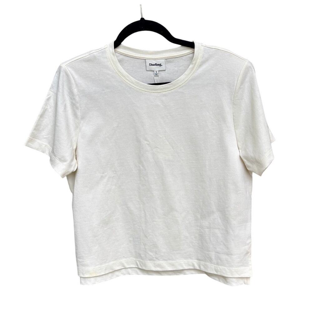 Darling Lively Shoulder Tee White T-Shirt NWT Shoulder Pads Side Slit S AS IS